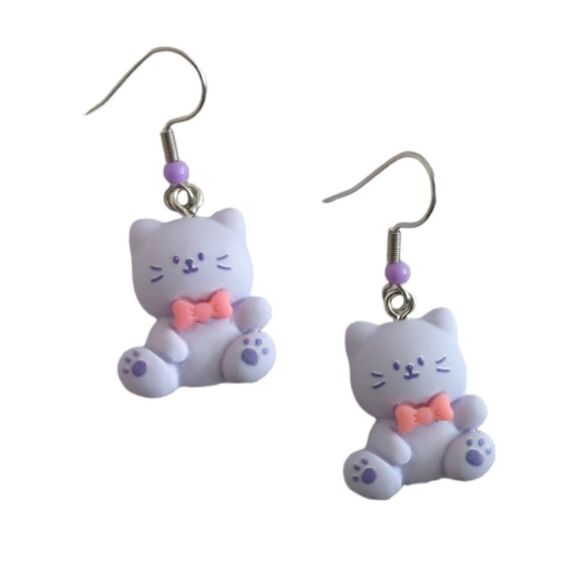 Cartoon Kitty Cat Clay Dangle Hook Earrings - Picture 1 of 5